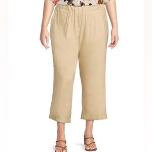 Calvin Klein NEW Plus Size Linen Blend Wide Leg Cropped Pull-On Pants 2X